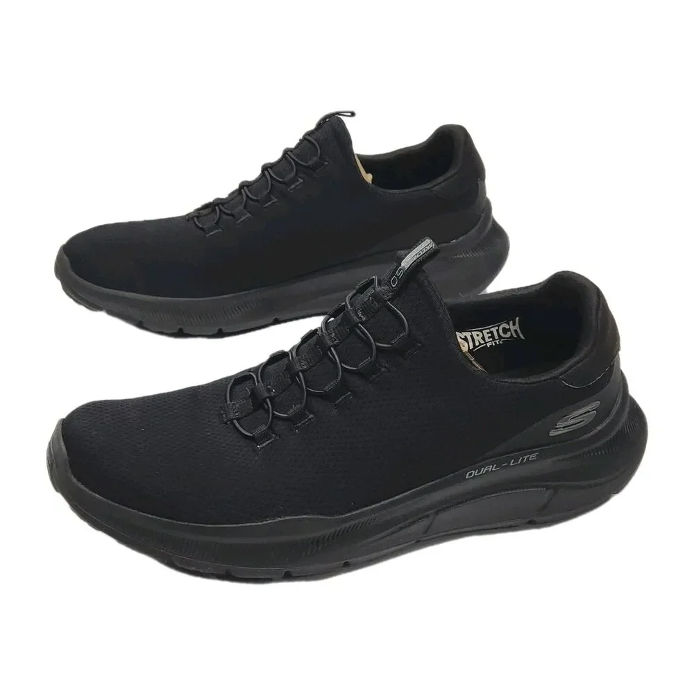 Skechers Sneaker Loafer Black Stretch Air-Cool Relaxed Fit Men Sz 11 Dual-Lite